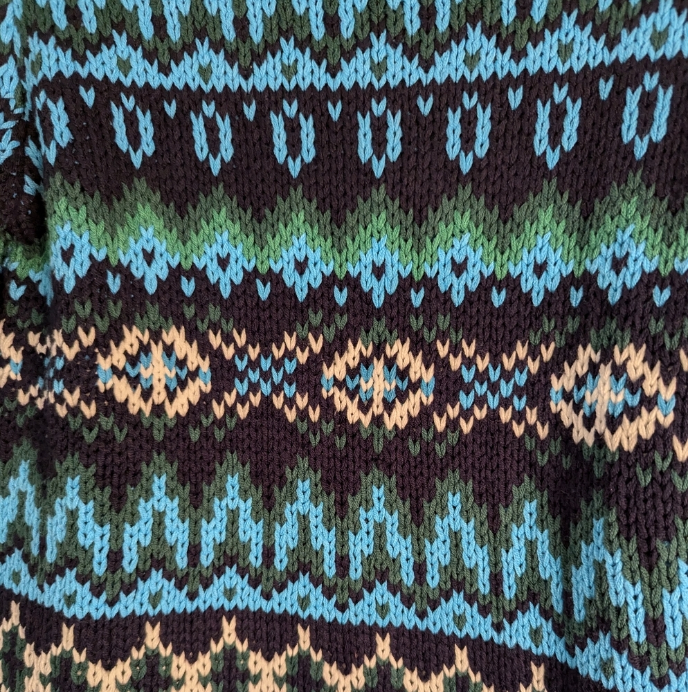 Talbots Crewneck Sweater Chamonix Fair Isle Petite 0-2 Navy Light Blue EUC - Picture 3 of 8